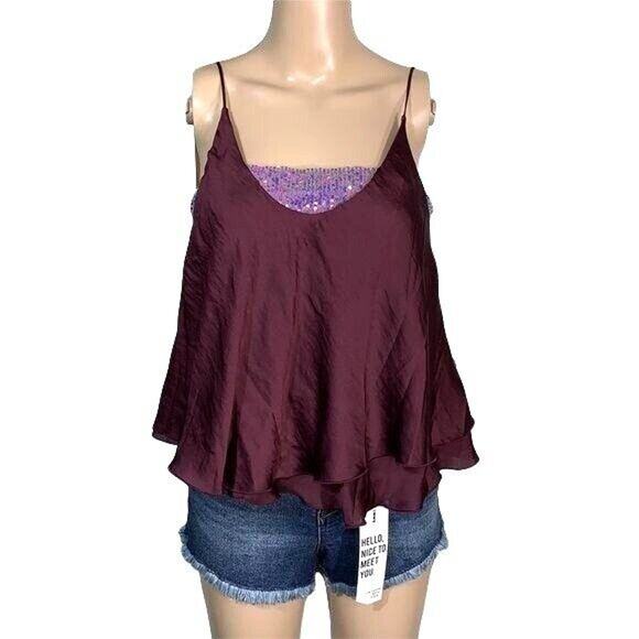 Free People Womens Camisole Tank Top Turn It On Sequin Vetiver Bloom Small - Picture 3 of 16